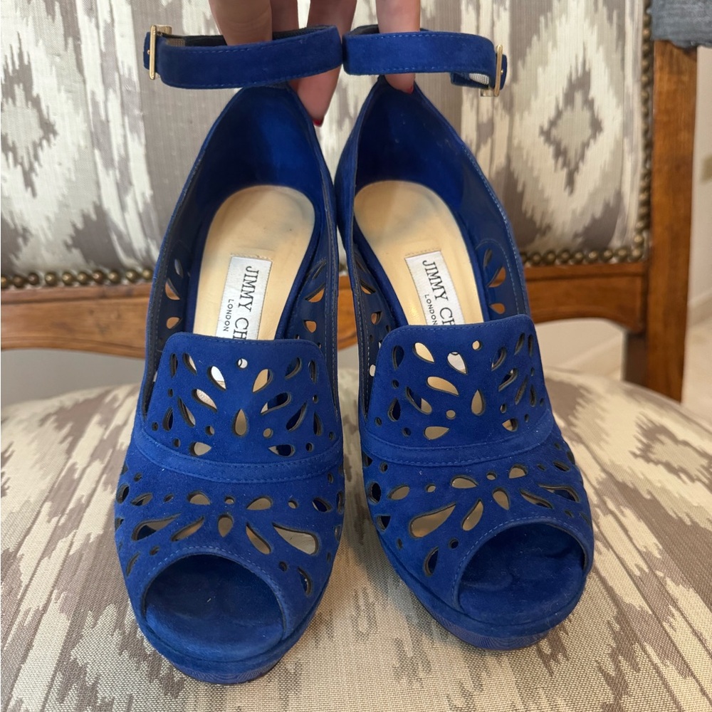 Jimmy Choo Blue Peep-Toe Heels